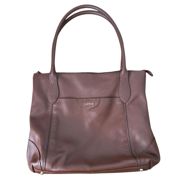 Lodis Sierra Brown Pebbled Leather Tote Travel Carryon Tote - Picture 3 of 10